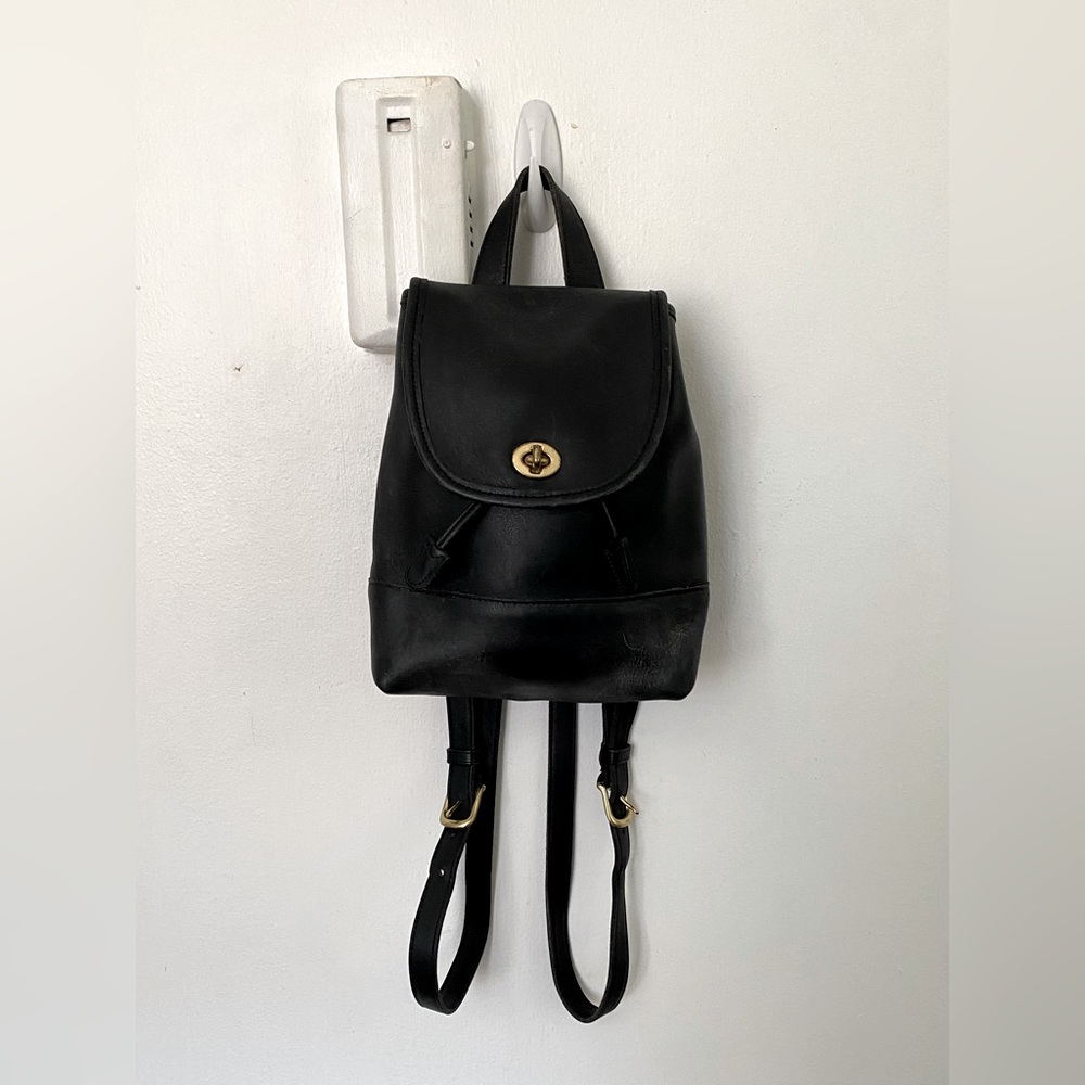 Vintage Coach Black Mini Daypack Backpack Brass Toggle Turnkeu